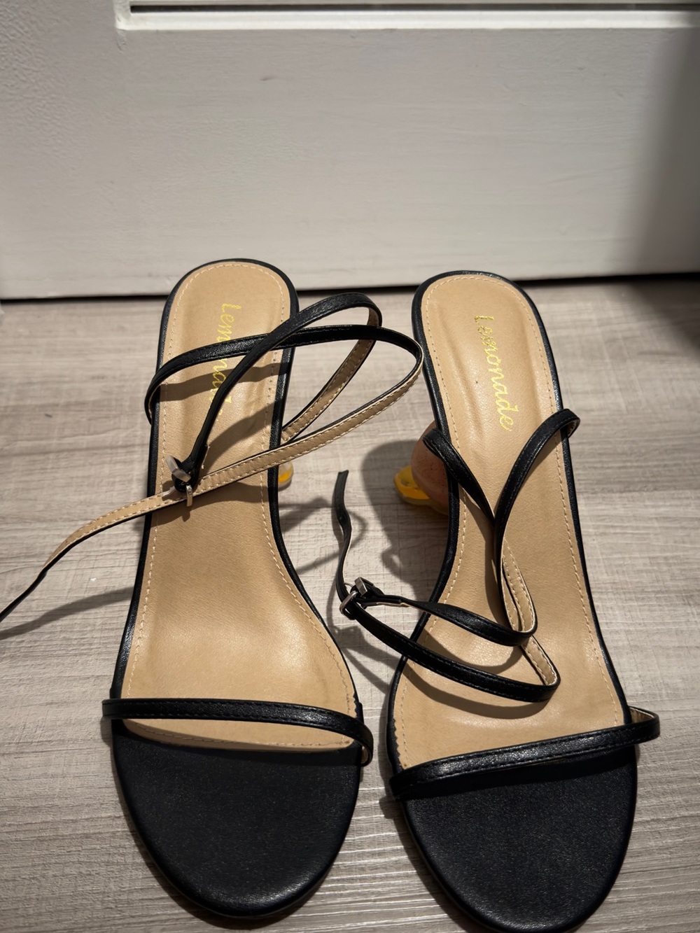 Black Strappy Heeled Sandals with egg detail